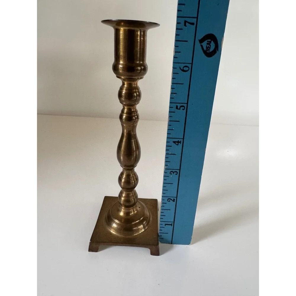 Vintage Price Products Solid Brass Candlestick Holder Square Footed Base 6.75in
